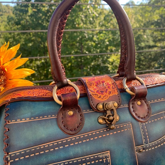 Handcrafted Unique One Of A Kind Western Braided Handle Leather Purse - Picture 3 of 12